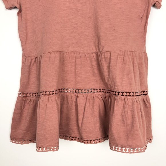 NWT Derek Heart V-Neck Lace Inset Tiered Peasant Blouse Peplum Babydoll Pink - Picture 4 of 5